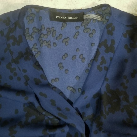 Ivanka Trump Blue & Black Spotted Blouse - Picture 6 of 8